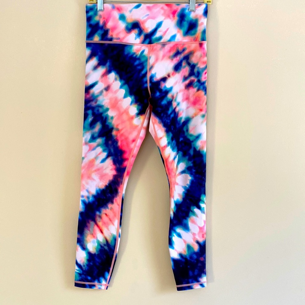 BRAND NEW ATHLETA elation 7/8 tight tie dye Athleta peach blue white medium tall
